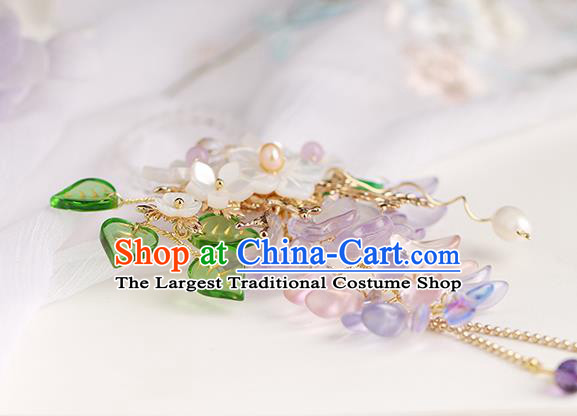 Chinese Handmade Classical Wisteria Accessories Ancient Hanfu Ming Dynasty Princess Beads Tassel Brooch