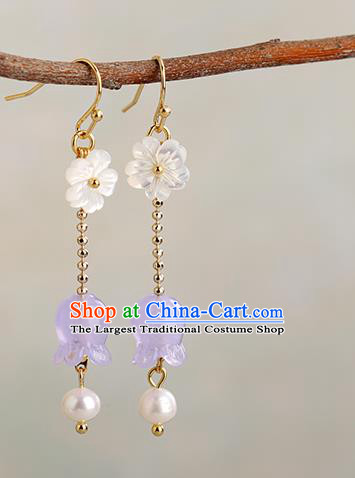 Chinese Handmade Shell Earrings Classical Ear Accessories Hanfu Ming Dynasty Princess Convallaria Eardrop
