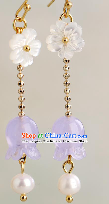 Chinese Handmade Shell Earrings Classical Ear Accessories Hanfu Ming Dynasty Princess Convallaria Eardrop