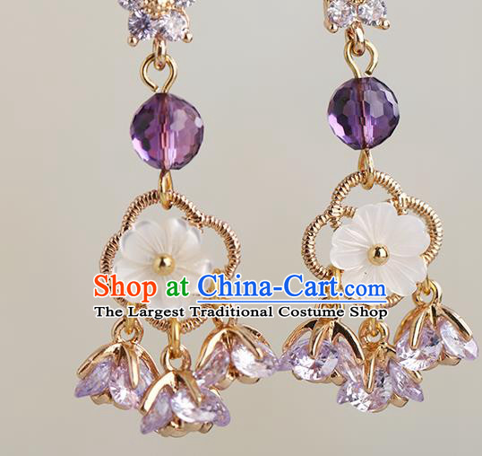 Chinese Handmade Purple Crystal Earrings Classical Ear Accessories Hanfu Ming Dynasty Princess Eardrop