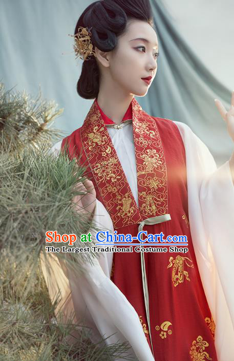 Chinese Ming Dynasty Noble Female Historical Costumes Traditional Ancient Royal Countess Red Vest Blouse and Skirt Hanfu Apparels for Women