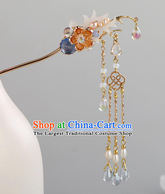Chinese Classical Palace Golden Tassel Hair Sticks Handmade Hanfu Hair Accessories Ancient Ming Dynasty Princess Plum Hairpins
