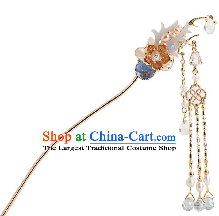 Chinese Classical Palace Golden Tassel Hair Sticks Handmade Hanfu Hair Accessories Ancient Ming Dynasty Princess Plum Hairpins