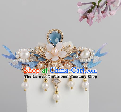 Chinese Classical Palace Blue Hair Crown Handmade Hanfu Hair Accessories Ancient Ming Dynasty Princess Crystal Hairpins