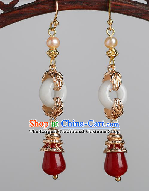 Chinese Handmade Agate Earrings Classical Ear Accessories Hanfu Ming Dynasty Princess Pearls Eardrop
