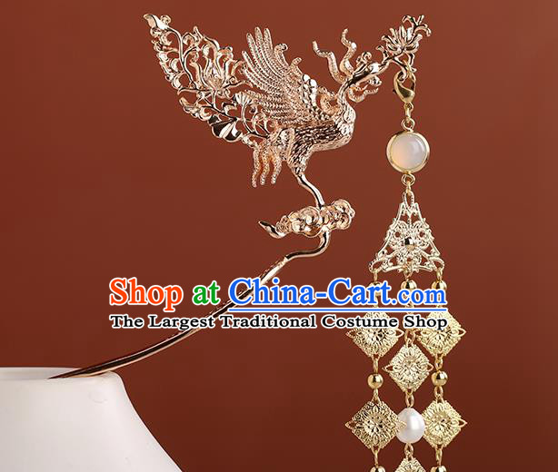 Chinese Classical Palace Golden Phoenix Tassel Hair Stick Handmade Hanfu Hair Accessories Ancient Qing Dynasty Princess Hairpins