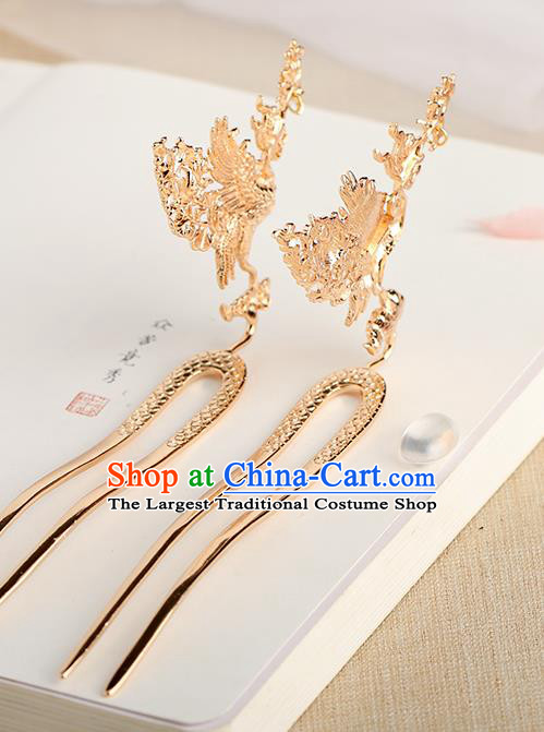 Chinese Classical Palace Golden Phoenix Tassel Hair Stick Handmade Hanfu Hair Accessories Ancient Qing Dynasty Princess Hairpins