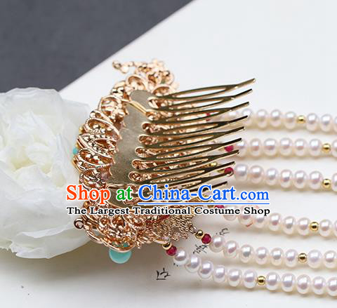 Chinese Classical Palace Blueing Peony Hair Comb Handmade Hanfu Hair Accessories Ancient Qing Dynasty Princess Tassel Hairpins
