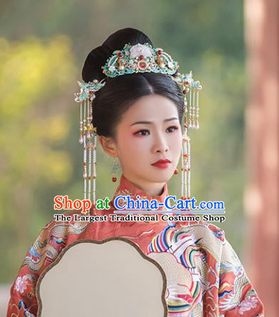 Chinese Classical Palace Agate Tassel Hair Stick Handmade Hanfu Hair Accessories Ancient Ming Dynasty Empress Phoenix Hairpins