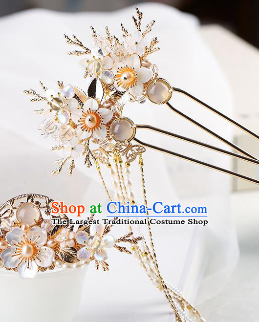 Chinese Classical Palace Chalcedony Hair Stick Handmade Hanfu Hair Accessories Ancient Ming Dynasty Empress Golden Tassel Hairpins