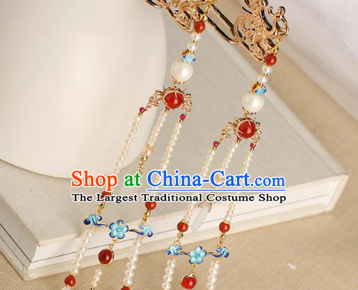 Chinese Classical Palace Phoenix Tassel Hair Stick Handmade Hanfu Hair Accessories Ancient Ming Dynasty Empress Pearls Hairpins