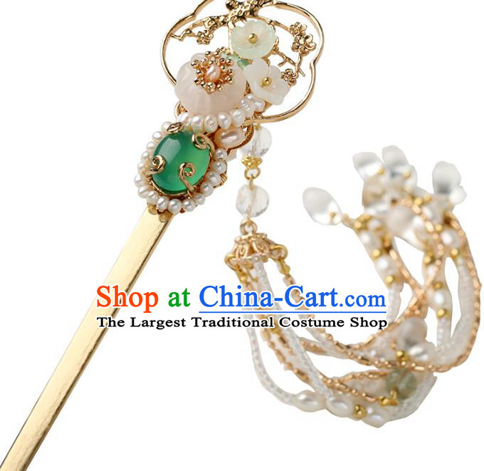 Chinese Classical Palace Golden Hair Stick Handmade Hanfu Hair Accessories Ancient Ming Dynasty Empress Beads Tassel Hairpins