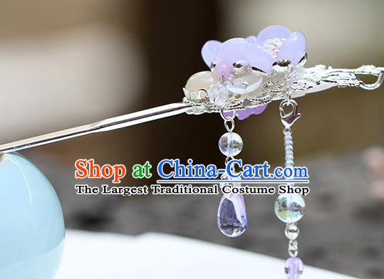 Chinese Classical Palace Purple Plum Hair Stick Handmade Hanfu Hair Accessories Ancient Ming Dynasty Princess Argent Tassel Hairpins