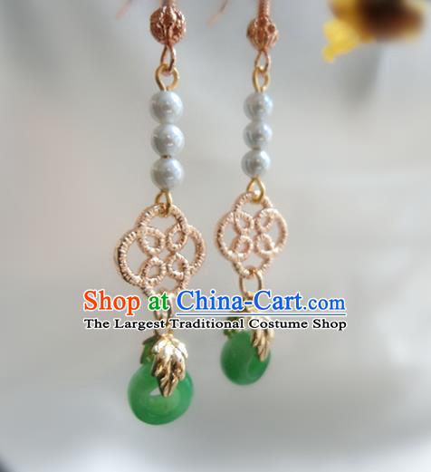 Chinese Handmade Green Rings Earrings Classical Ear Accessories Hanfu Ming Dynasty Princess Eardrop