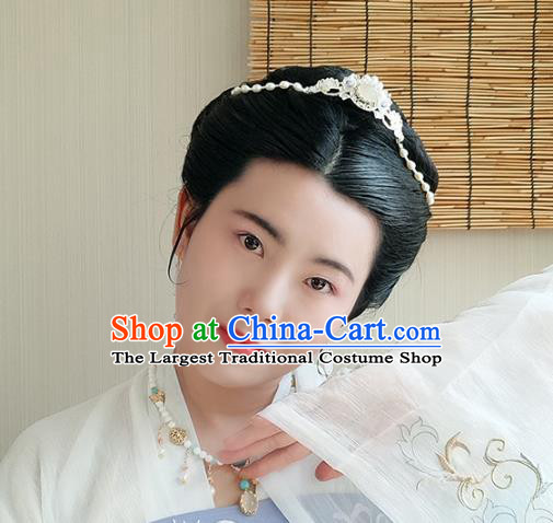Chinese Classical Palace Golden Lotus Hair Stick Handmade Hanfu Hair Accessories Ancient Tang Dynasty Princess Hairpins Pearls Hair Crown