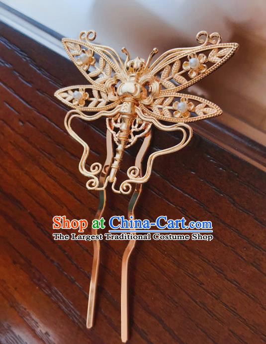 Chinese Classical Palace Golden Butterfly Hair Sticks Handmade Hanfu Hair Accessories Ancient Tang Dynasty Empress Dragonfly Hairpins