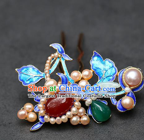 Chinese Classical Palace Pearls Dragonfly Hair Stick Handmade Hanfu Hair Accessories Ancient Ming Dynasty Empress Gems Jade Hairpins
