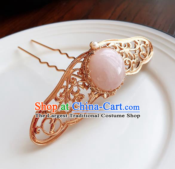 Chinese Classical Palace Golden Hair Crown Handmade Hanfu Hair Accessories Ancient Ming Dynasty Empress Pink Hairpins