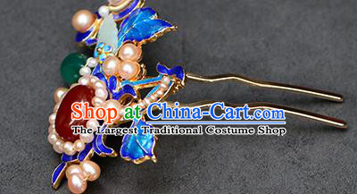 Chinese Classical Palace Pearls Dragonfly Hair Stick Handmade Hanfu Hair Accessories Ancient Ming Dynasty Empress Gems Jade Hairpins