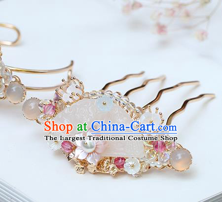 Chinese Classical Palace Jade Hair Comb Handmade Hanfu Hair Accessories Ancient Tang Dynasty Princess Hairpins Golden Hair Crown