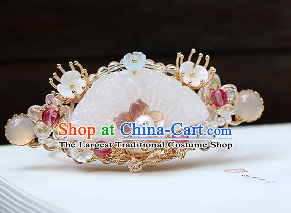 Chinese Classical Palace Jade Hair Comb Handmade Hanfu Hair Accessories Ancient Tang Dynasty Princess Hairpins Golden Hair Crown