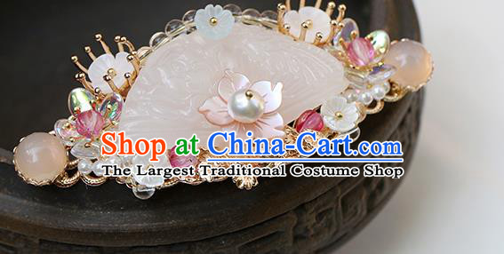 Chinese Classical Palace Jade Hair Comb Handmade Hanfu Hair Accessories Ancient Tang Dynasty Princess Hairpins Golden Hair Crown