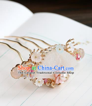 Chinese Classical Palace Jade Hair Comb Handmade Hanfu Hair Accessories Ancient Tang Dynasty Princess Hairpins Golden Hair Crown