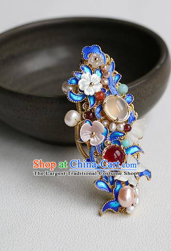 Chinese Classical Palace Blueing Hair Claw Handmade Hanfu Hair Accessories Ancient Qing Dynasty Princess Hairpins Pearls Gems Hair Stick