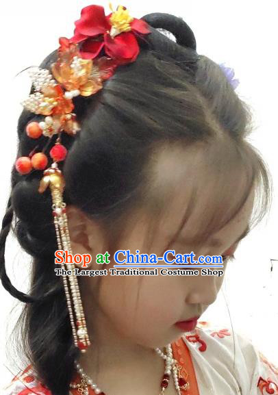 Chinese Classical Orange Flowers Hair Comb Handmade Hanfu Hair Accessories Ancient Song Dynasty Princess Tassel Hairpins