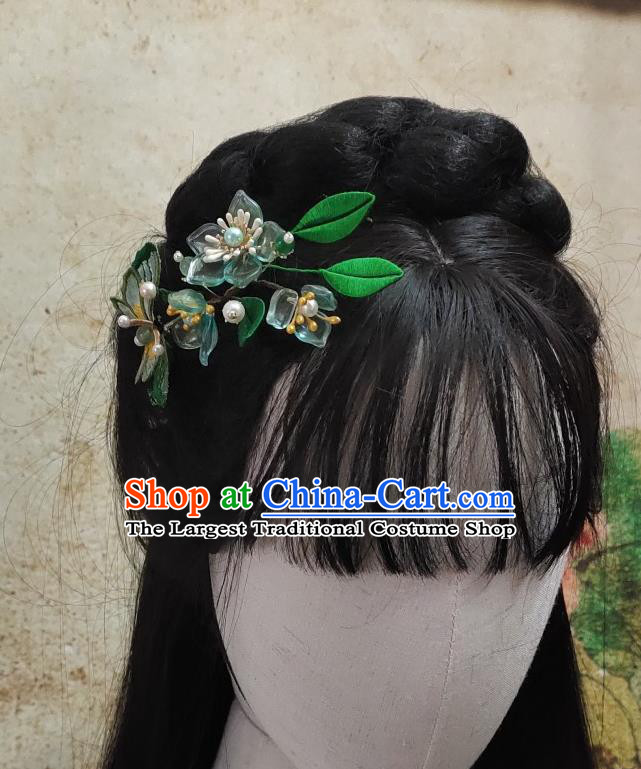 Chinese Classical Green Butterfly Hair Comb Handmade Hanfu Hair Accessories Ancient Song Dynasty Princess Green Plum Hairpins