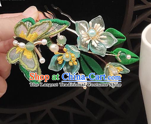 Chinese Classical Green Butterfly Hair Comb Handmade Hanfu Hair Accessories Ancient Song Dynasty Princess Green Plum Hairpins
