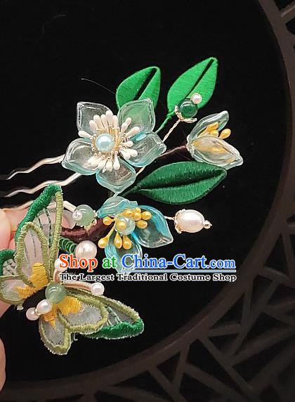 Chinese Classical Green Butterfly Hair Comb Handmade Hanfu Hair Accessories Ancient Song Dynasty Princess Green Plum Hairpins