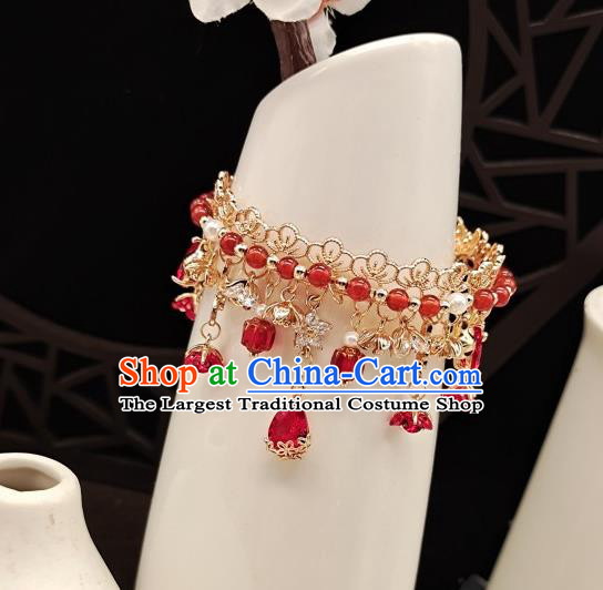 Chinese Handmade Tang Dynasty Agate Bracelet Classical Jewelry Accessories Ancient Princess Hanfu Golden Bangle for Women