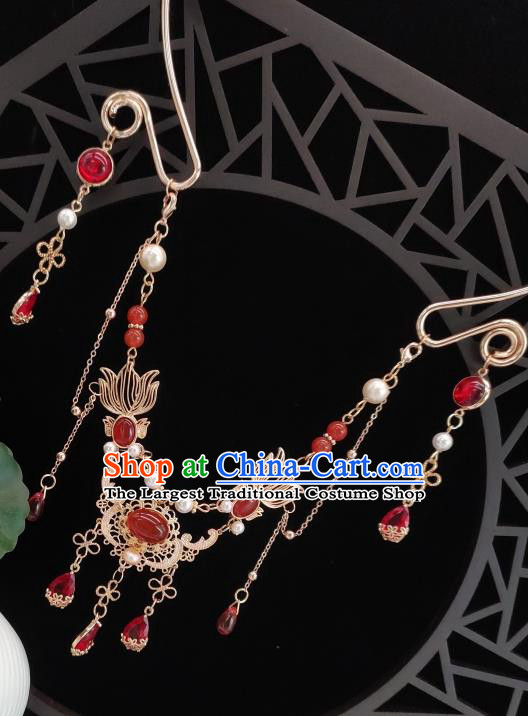 Chinese Handmade Ming Dynasty Hanfu Necklet Classical Jewelry Accessories Ancient Princess Red Beads Tassel Necklace for Women