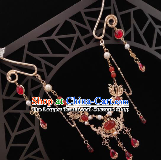 Chinese Handmade Ming Dynasty Hanfu Necklet Classical Jewelry Accessories Ancient Princess Red Beads Tassel Necklace for Women