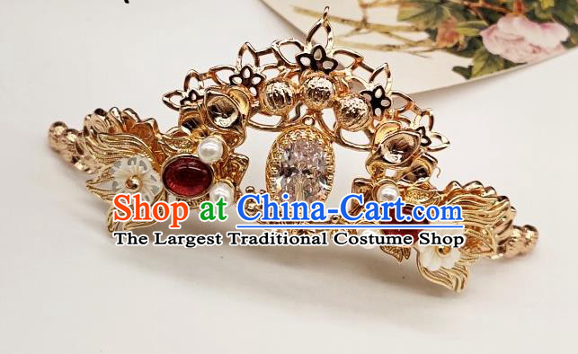 Chinese Classical Golden Phoenix Coronet Handmade Hanfu Hair Accessories Ancient Jin Dynasty Princess Hairpins Crystal Hair Crown