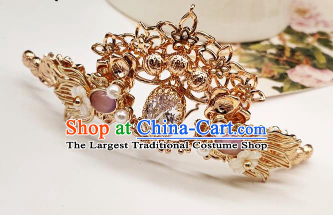 Chinese Classical Golden Phoenix Coronet Handmade Hanfu Hair Accessories Ancient Jin Dynasty Princess Hairpins Crystal Hair Crown