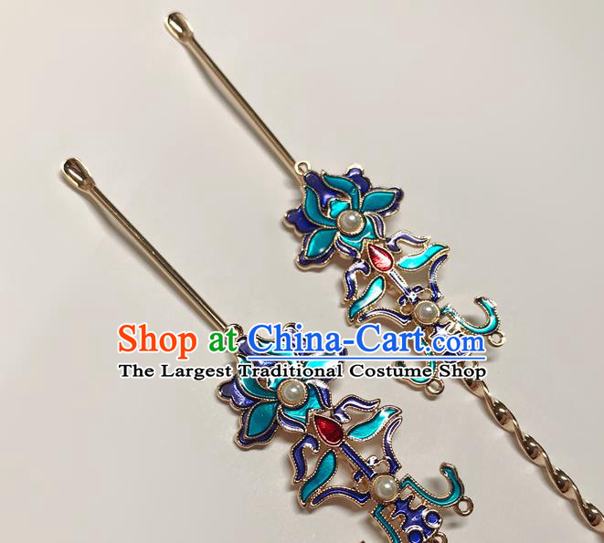 Chinese Classical Blueing Curette Hair Stick Handmade Hanfu Hair Accessories Ancient Qing Dynasty Empress Hairpins