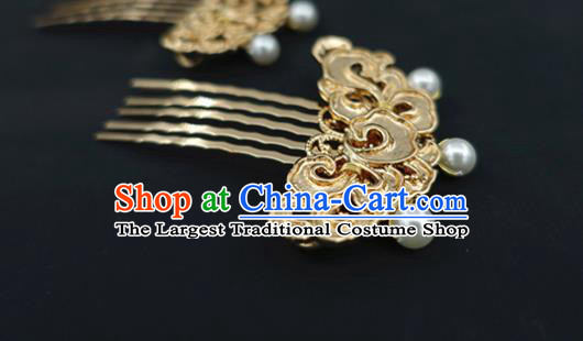 Chinese Classical Golden Cloud Hair Combs Handmade Hanfu Hair Accessories Ancient Tang Dynasty Empress Hairpins