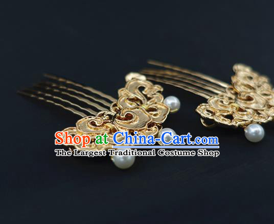 Chinese Classical Golden Cloud Hair Combs Handmade Hanfu Hair Accessories Ancient Tang Dynasty Empress Hairpins