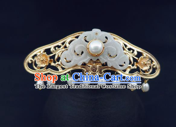 Chinese Classical Jade Hair Crown Handmade Hanfu Hair Accessories Ancient Song Dynasty Empress Golden Hairpins