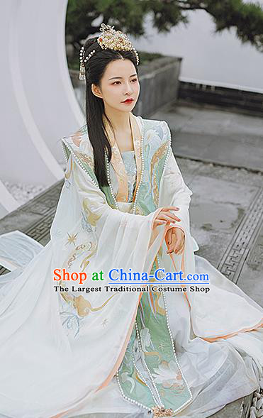 Chinese Ancient Royal Queen Hanfu Apparels Traditional Song Dynasty Empress Historical Costumes Embroidered BeiZi Blouse and Skirt Complete Set
