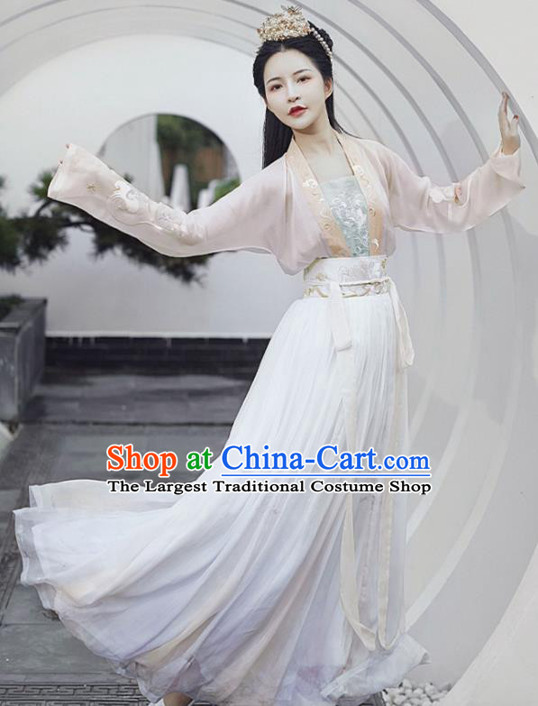 Chinese Ancient Royal Queen Hanfu Apparels Traditional Song Dynasty Empress Historical Costumes Embroidered BeiZi Blouse and Skirt Complete Set