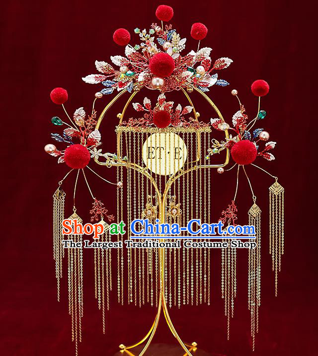 Chinese Classical Wedding Red Venonat Hair Crown Handmade Hair Accessories Ancient Bride Hairpins Hair Comb Complete Set