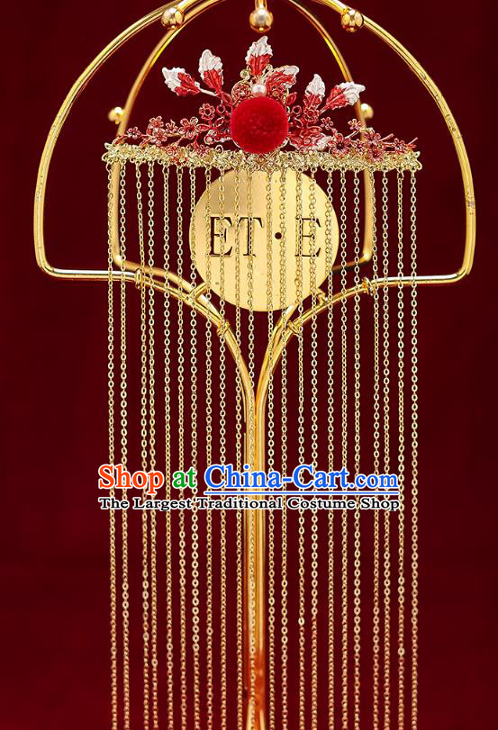Chinese Classical Wedding Red Venonat Hair Crown Handmade Hair Accessories Ancient Bride Hairpins Hair Comb Complete Set
