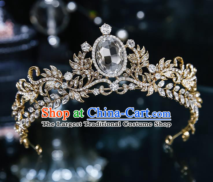 Handmade Baroque Wedding Bride Golden Royal Crown Classical Jewelry Accessories European Princess Zircon Hair Accessories