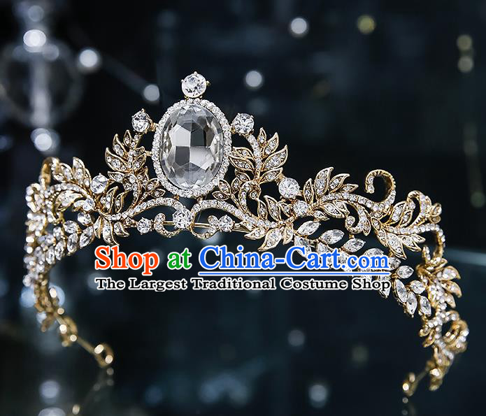 Handmade Baroque Wedding Bride Golden Royal Crown Classical Jewelry Accessories European Princess Zircon Hair Accessories