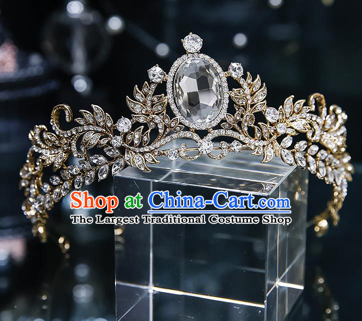 Handmade Baroque Wedding Bride Golden Royal Crown Classical Jewelry Accessories European Princess Zircon Hair Accessories