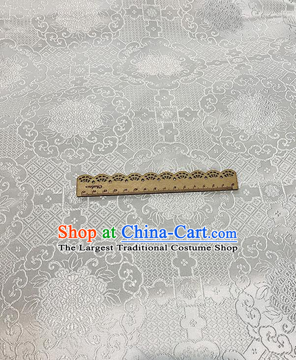 Chinese Traditional Peony Pattern White Silk Fabric Brocade Drapery Hanfu Dress Damask Material