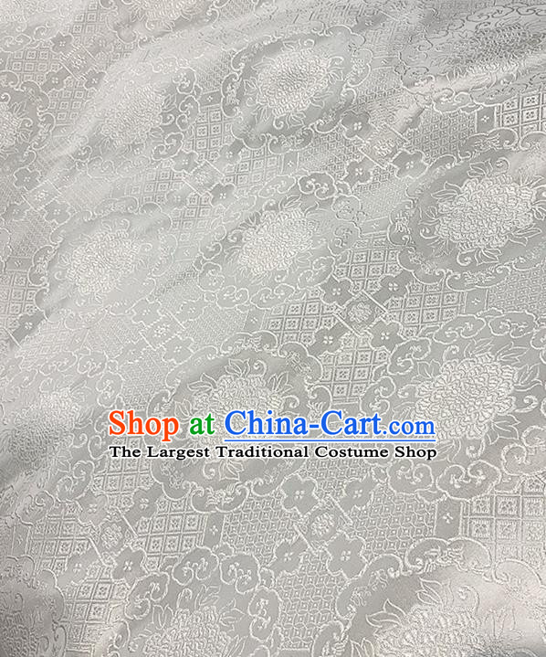 Chinese Traditional Peony Pattern White Silk Fabric Brocade Drapery Hanfu Dress Damask Material